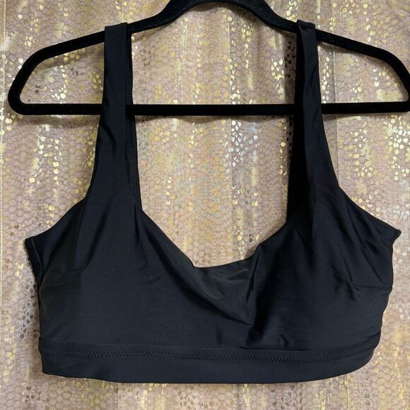 Aerie Black Scoop Neck Bikini Top Square Back Swim Pool Beach XL NWOT - Picture 1 of 5
